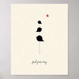 あなたの方法を見つける可愛い鳥ブラックレッドスケッチ ポスター