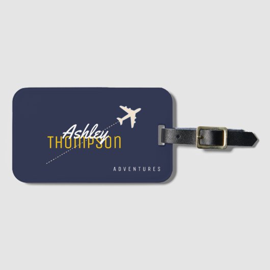 あなたの旅行の冒険のための名前と飛行機スタイリッシュ ラゲッジタグ (正面横)