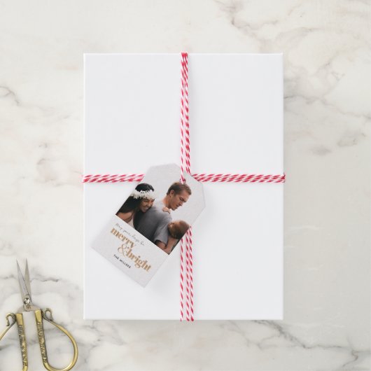 あなたの日が明るいメリー写真クリスマスでありますように ギフトタグ (より糸付き)