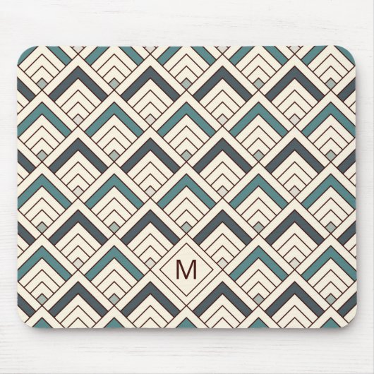 あなたの最初の|のティール(緑がかった色)幾何学的なパターンを加えて下さい マウスパッド (正面)