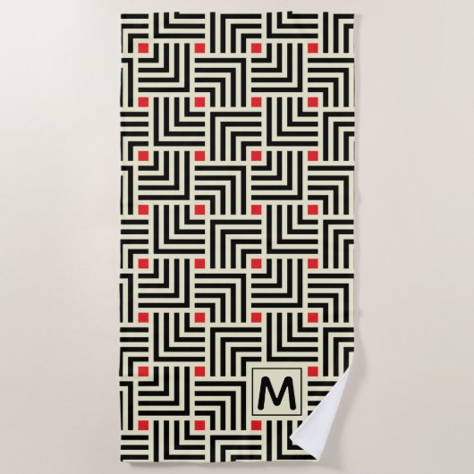 あなたの最初の|幾何学的なラインパターンを加えて下さい ビーチタオル (正面)