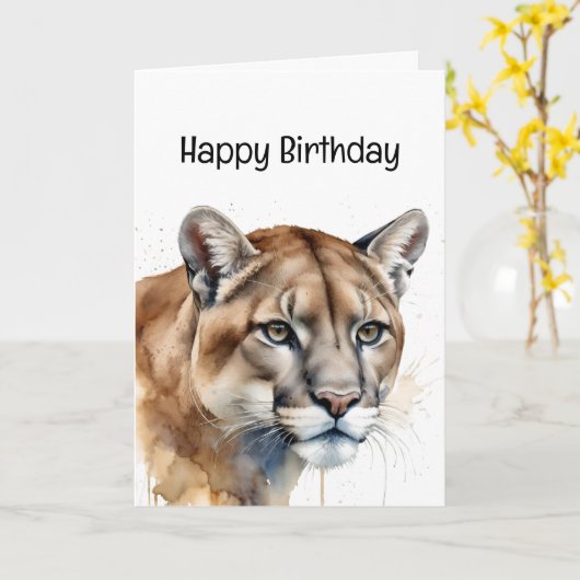 あなたの楽しむ誕生日クーガーマウンテンライオン動物 カード (黄色い花)