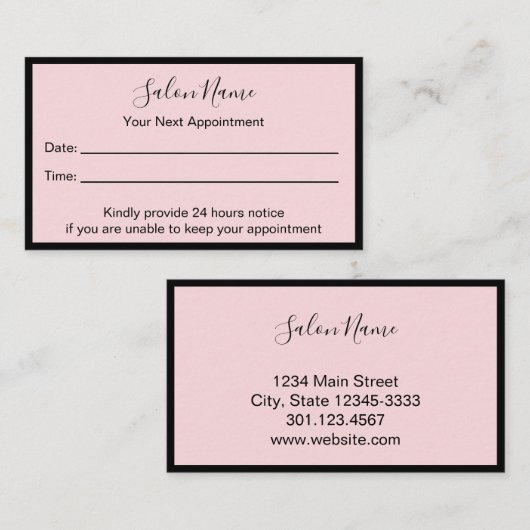 あなたの次のアポイントメント美しい淡い色のサロンピンクブラック 予約カード (正面/裏面)
