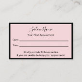 あなたの次のアポイントメント美しい淡い色のサロンピンクブラック 予約カード (正面)