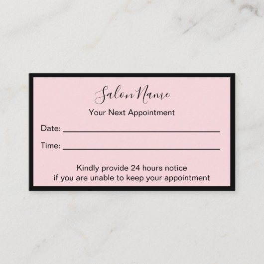 あなたの次のアポイントメント美しい淡い色のサロンピンクブラック 予約カード (正面)