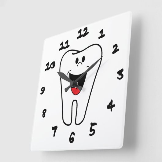あなたの歯科練習のためにカスタマイズ可能な幸せな歯 スクエア壁時計 (傾斜)