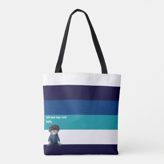 あなたの犬に私はハローブルーのストライプシンプル トートバッグ (裏面)