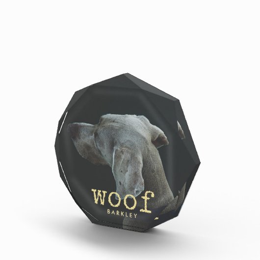 あなたの犬の写真が付いているWoof |の金ゴールドのタイプライターの文字 フォトブロック (右)