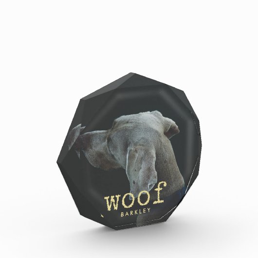 あなたの犬の写真が付いているWoof |の金ゴールドのタイプライターの文字 フォトブロック (左)