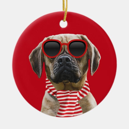 あなたの犬の写真とおもしろいデジタルクリスマスアクセサリー セラミックオーナメント (正面)