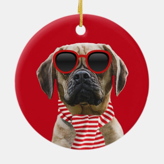 あなたの犬の写真とおもしろいデジタルクリスマスアクセサリー セラミックオーナメント (裏面)