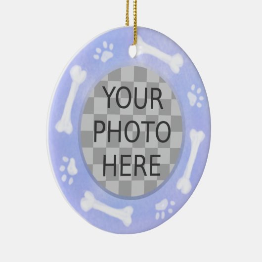 あなたの犬の写真を追加:骨と足跡 セラミックオーナメント (右)