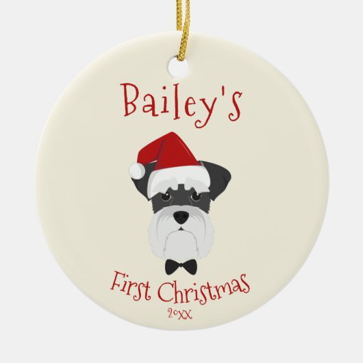 あなたの犬の初めてのクリスマス – かわいいシュナウザー セラミックオーナメント (正面)