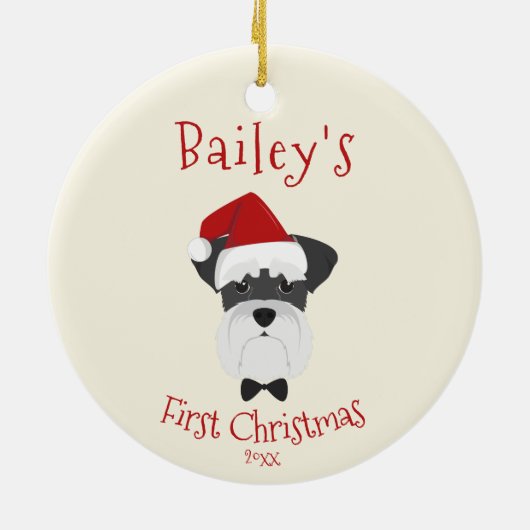 あなたの犬の初めてのクリスマス – かわいいシュナウザー セラミックオーナメント (裏面)