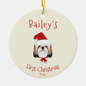 あなたの犬の初めてのクリスマス – かわいいシーズー(犬)Tzu セラミックオーナメント (正面)