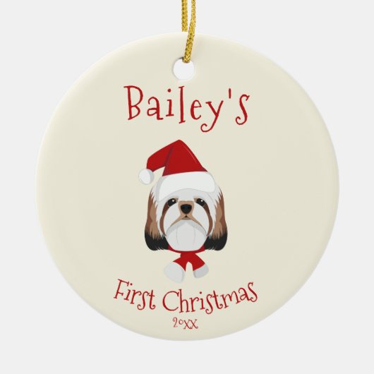 あなたの犬の初めてのクリスマス – かわいいシーズー（犬）Tzu セラミックオーナメント (正面)