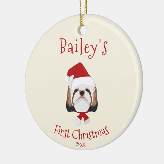あなたの犬の初めてのクリスマス – かわいいシーズー（犬）Tzu セラミックオーナメント (左)