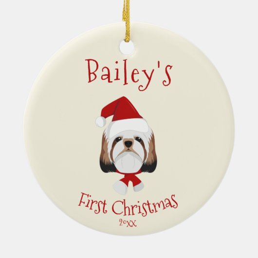あなたの犬の初めてのクリスマス – かわいいシーズー（犬）Tzu セラミックオーナメント (裏面)