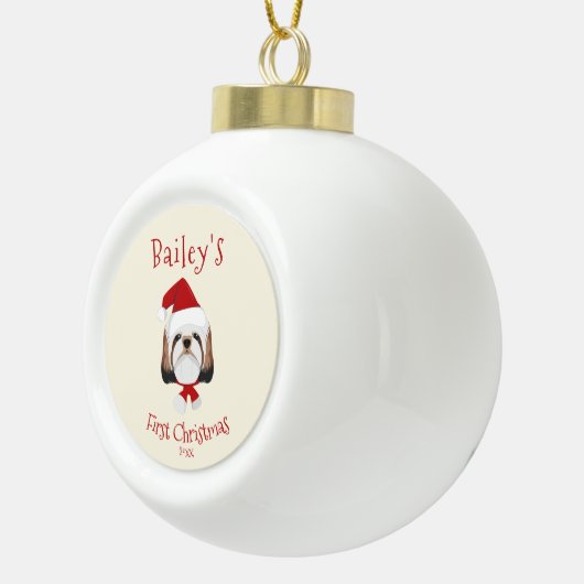 あなたの犬の初めてのクリスマス – かわいいシーズー（犬）Tzu セラミックボールオーナメント (右)