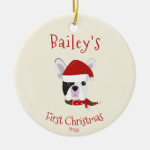 あなたの犬の初めてのクリスマス – かわいいフランスのブルドッグ セラミックオーナメント (正面)