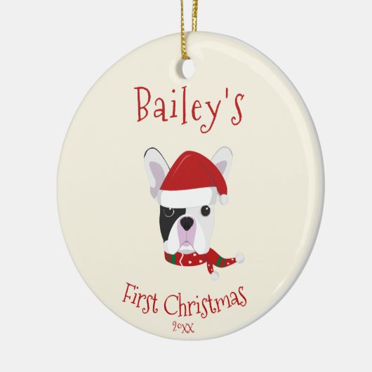 あなたの犬の初めてのクリスマス – かわいいフランスのブルドッグ セラミックオーナメント (左)