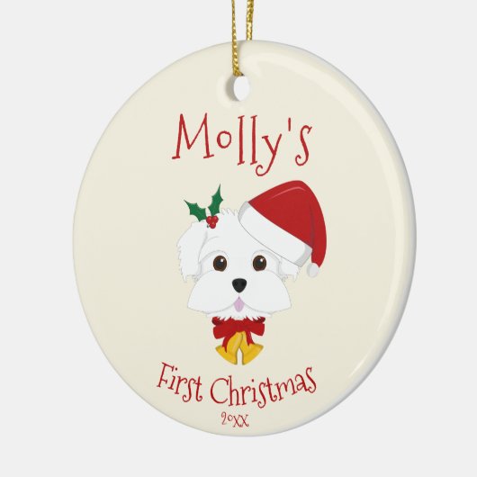あなたの犬の初めてのクリスマス – かわいいマルチーズ セラミックオーナメント (左)