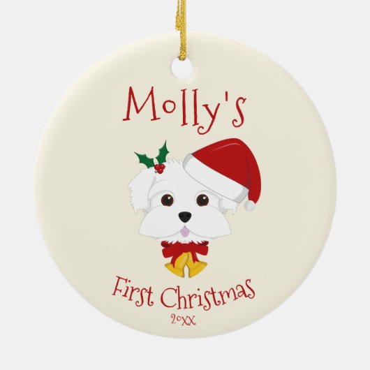 あなたの犬の初めてのクリスマス – かわいいマルチーズ セラミックオーナメント (裏面)