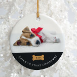 あなたの犬の初めてのクリスマス |写真を含む木炭 セラミックオーナメント<br><div class="desc">この愛らしい休日のオーナメントはあなたの犬の名前を言う、そしてそれは彼らの初めてのクリスマスだ！可愛い犬の骨の中央に年を加え、前と後ろに子犬の写真を加える。</div>