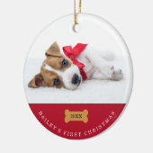あなたの犬の初めてのクリスマス | 2枚の写真で赤 セラミックオーナメント (左)
