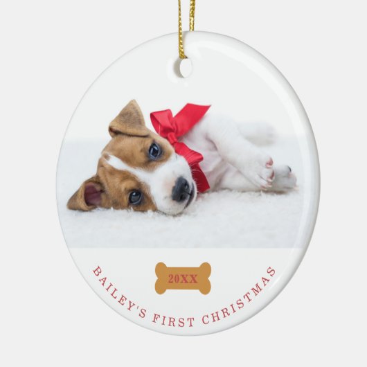 あなたの犬の初めてのクリスマス | 2枚の写真と白 セラミックオーナメント (左)