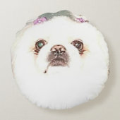 あなたの犬へのPekingeseのかわいく白い犬か変更 ラウンドクッション (裏面)