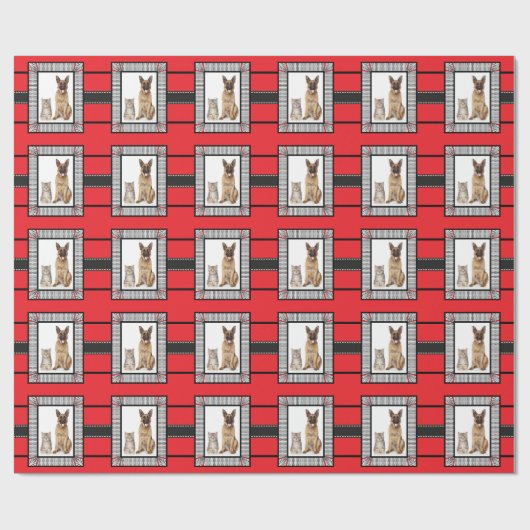 あなたの犬または猫のポートレートペットクリスマスを加えて下さい ラッピングペーパー (フラット)