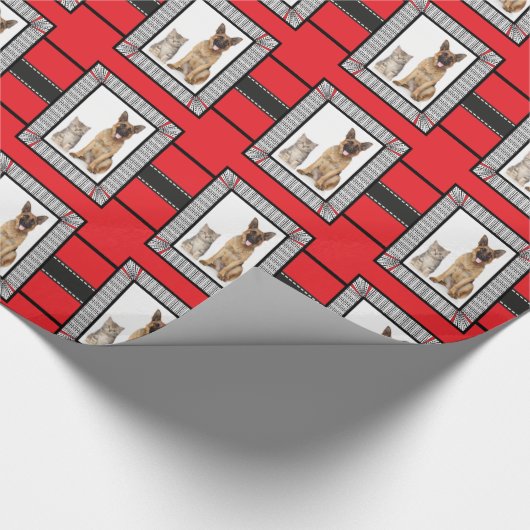 あなたの犬または猫のポートレートペットクリスマスを加えて下さい ラッピングペーパー (角)