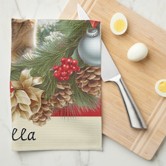 あなたの犬ペットフォト写真フェスティバルクリスマス キッチンタオル (四つ折り)