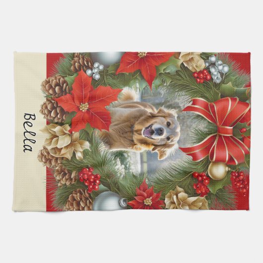 あなたの犬ペットフォト写真フェスティバルクリスマス キッチンタオル (横)