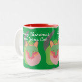 "あなたの猫からのMeowyクリスマス"の名前入りなギフト ツートーンマグカップ (正面左)