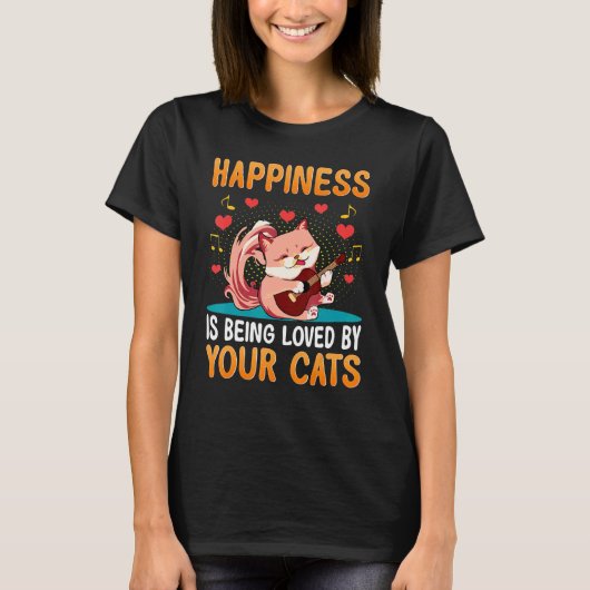 あなたの猫に愛されている幸せ ギターを弾く猫 Tシャツ (正面)