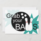 あなたの球をつかんで下さい及び行こうボーリングをする誕生日の招待 招待状 (正面)