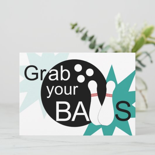 あなたの球をつかんで下さい及び行こうボーリングをする誕生日の招待 招待状 (スタンド正面)