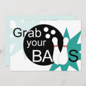 あなたの球をつかんで下さい及び行こうボーリングをする誕生日の招待 招待状 (正面/裏面)