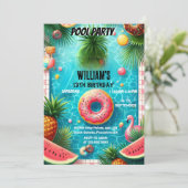 あなたの男の子の水青クールプールパーティー13th誕生日 招待状 (スタンド正面)