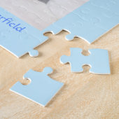 あなたの男の赤ちゃん写真と彼の名前の青いフレーム ジグソーパズル (側面)