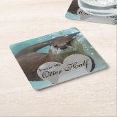 あなたの私のカワウソの半分のブラウンの川カワウソの水泳 スクエアペーパーコースター (アングル)