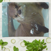 あなたの私のカワウソ川カワウソ泳ぎ キッチンタオル (折り畳み)