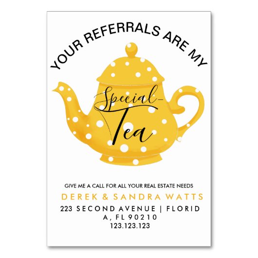 あなたの紹介は私の"特別 – Small Business Co テーブルナンバー (正面)