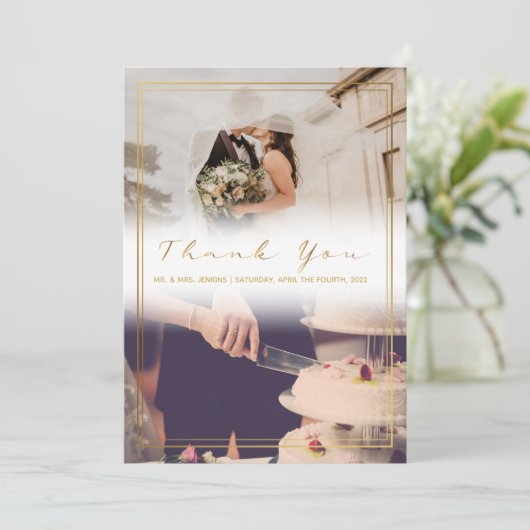 あなたの結婚写真、色あせた効果サンキューカード サンキューカード (スタンド正面)