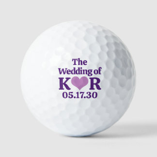 あなたの結婚式のモノグラムの紫色のハートの結婚式 ゴルフボール