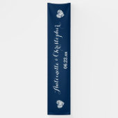 あなたの結婚式の旗A02の青くグランジなハートを作成して下さい 横断幕 (縦)