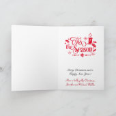 あなたの署名と赤のヴィンテージのクリスマスツリー シーズンカード (内部)