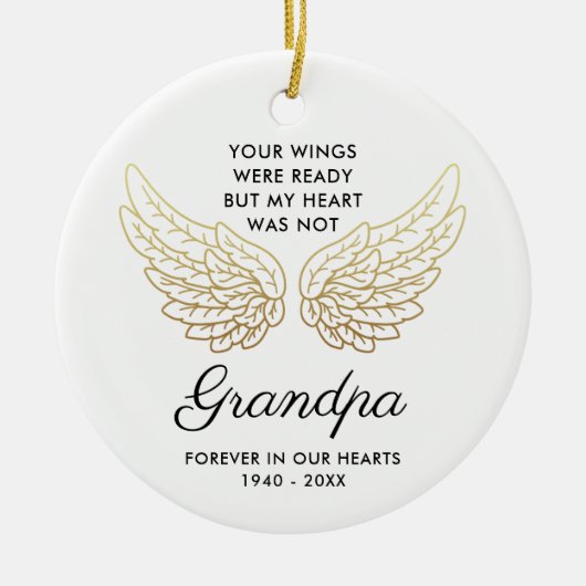 あなたの翼の準備ができていたカスタムおじいちゃんメモリアル セラミックオーナメント (正面)